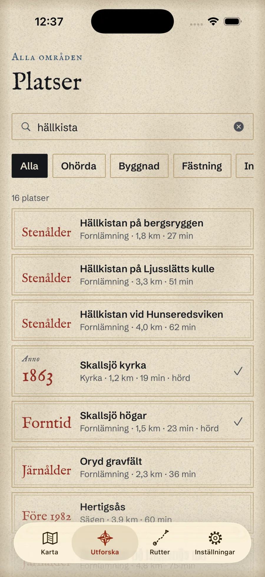 Sökningen hällkista ger sexton platser